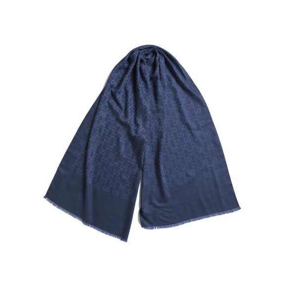 GUCCI Blue Made In Italy Wool And Silk Blend Luxury Scarf - Picture 2 of 2